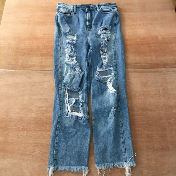 Cello Jeans Women 7 Blue High Rise Distressed Destroyed Raw Hem Medium Wash - Picture 1 of 13